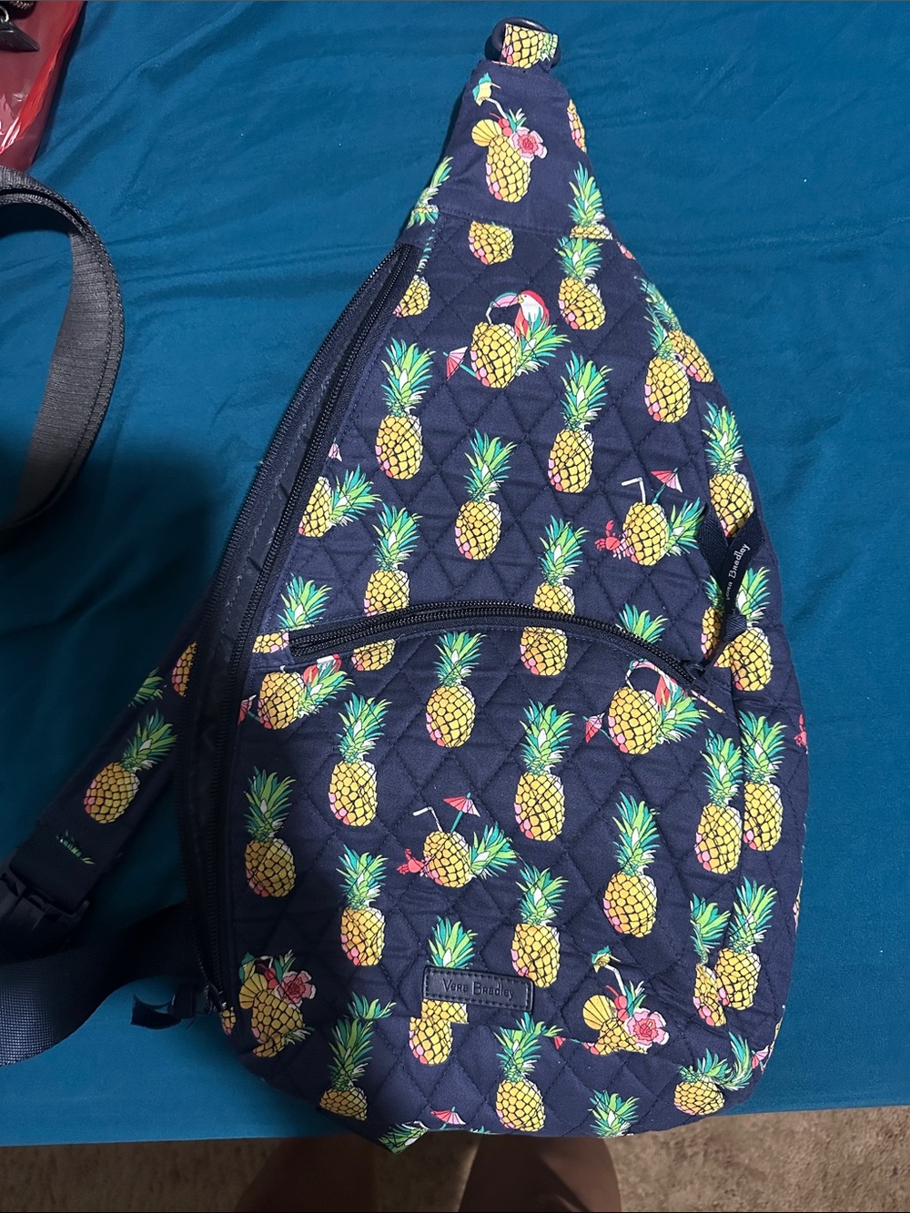 Vera Bradley Navy Quilted Sling Bag with Yellow Pineapple Print